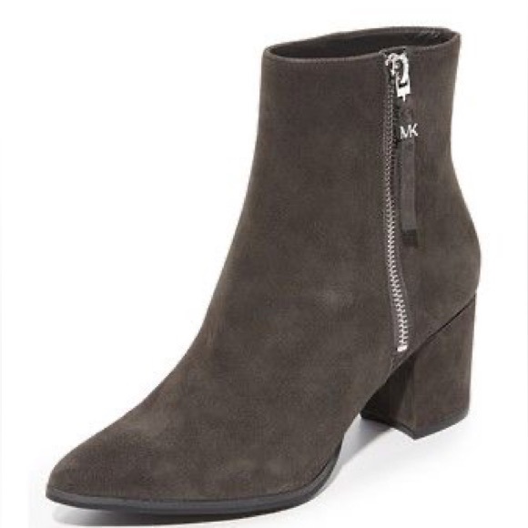 💕Michael Kors Suede Leather Pointed Toe Ankle Boots Booties Charcoal Dawson 8.5 - Picture 2 of 8